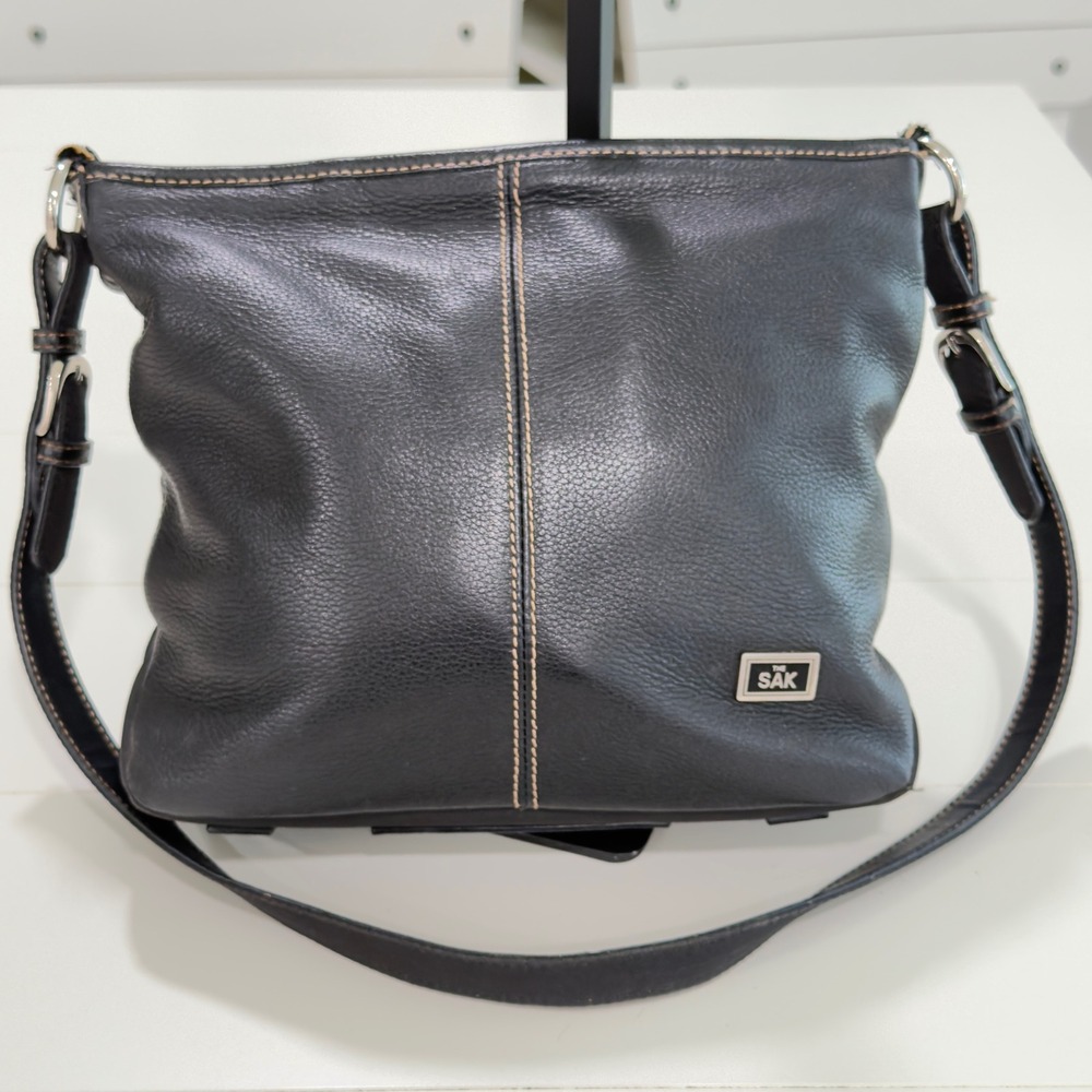 The Sak Black Leather Crossbody Bag Genuine Leather‎ Contrast Stitching